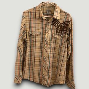 Avalon Vintage Shirt Mens M Tan Plaid Button Up Western Retro Indie Y2k Casual